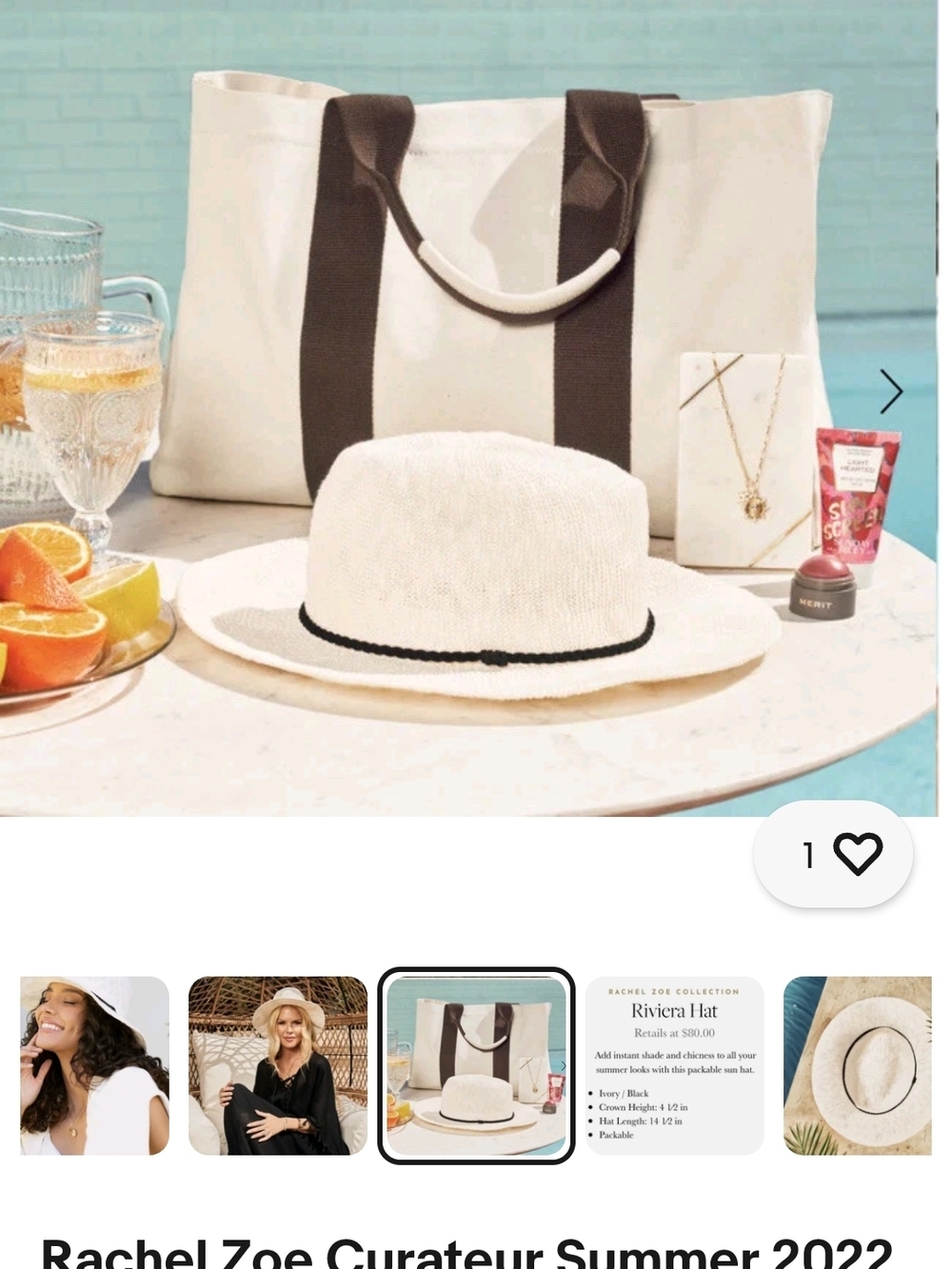 Rachel Zoe Riviera Wide-Brim Hat in Ivory with Black Trim - Picture 3 of 8